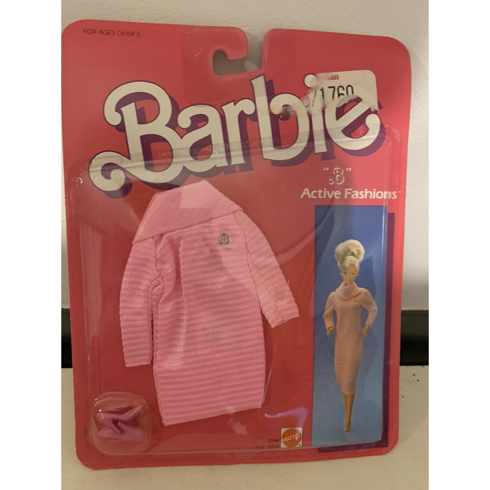 Vintage 1985 Barbie 2184 B Active Fashions Clothing Set Pink Cowl Neck Dress NEW